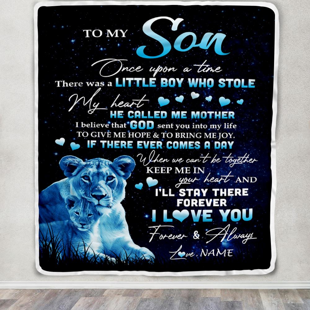 Personalized To My Son Lion Blanket From Mom Mother I'll Stay There Forever Son Birthday Graduation Christmas Customized Bed Quilt Fleece Throw Blanket | siriusteestore