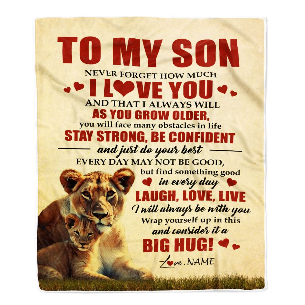 Personalized To My Son Lion Blanket From Mom Mother Never Forget How Much I Love You Son Birthday Graduation Christmas Customized Bed Fleece Blanket | siriusteestore