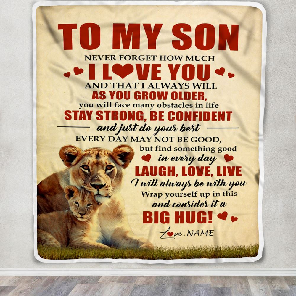 Personalized To My Son Lion Blanket From Mom Mother Never Forget How Much I Love You Son Birthday Graduation Christmas Customized Bed Fleece Blanket | siriusteestore