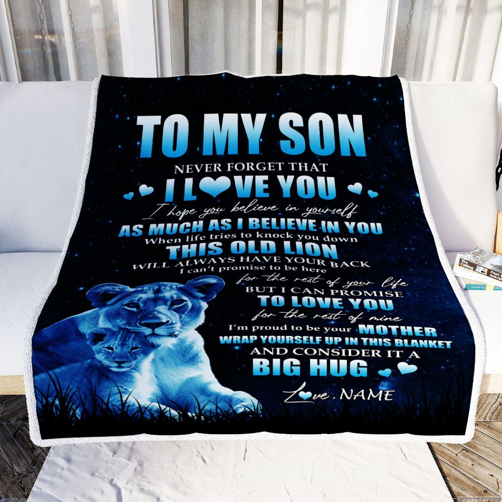 Personalized To My Son Lion Blanket From Mom Mother Never Forget I Love You Son Birthday Graduation Christmas Customized Bed Fleece Throw Blanket | siriusteestore
