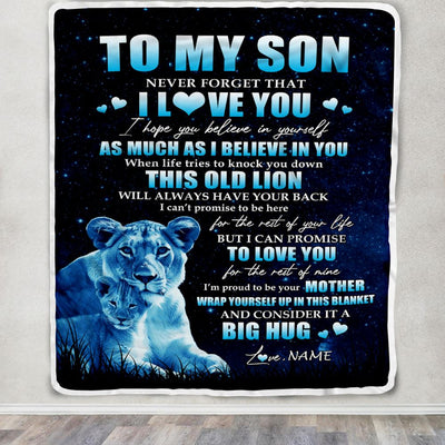 Personalized To My Son Lion Blanket From Mom Mother Never Forget I Love You Son Birthday Graduation Christmas Customized Bed Fleece Throw Blanket | siriusteestore
