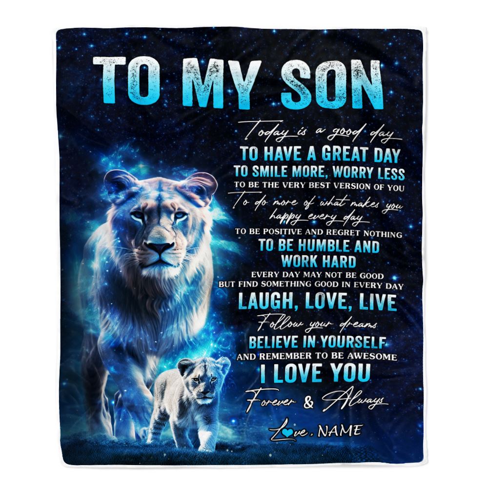 Personalized To My Son Lion Blanket From Mom Mother Today Is A Good Day Son Gifts Birthday Graduation Christmas Customized Bed Fleece Throw Blanket | siriusteestore