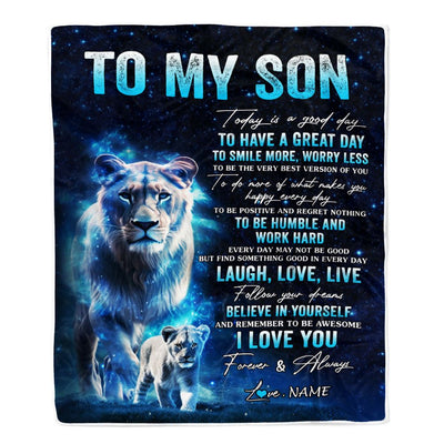 Personalized To My Son Lion Blanket From Mom Mother Today Is A Good Day Son Gifts Birthday Graduation Christmas Customized Bed Fleece Throw Blanket | siriusteestore