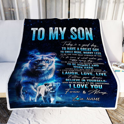 Personalized To My Son Lion Blanket From Mom Mother Today Is A Good Day Son Gifts Birthday Graduation Christmas Customized Bed Fleece Throw Blanket | siriusteestore