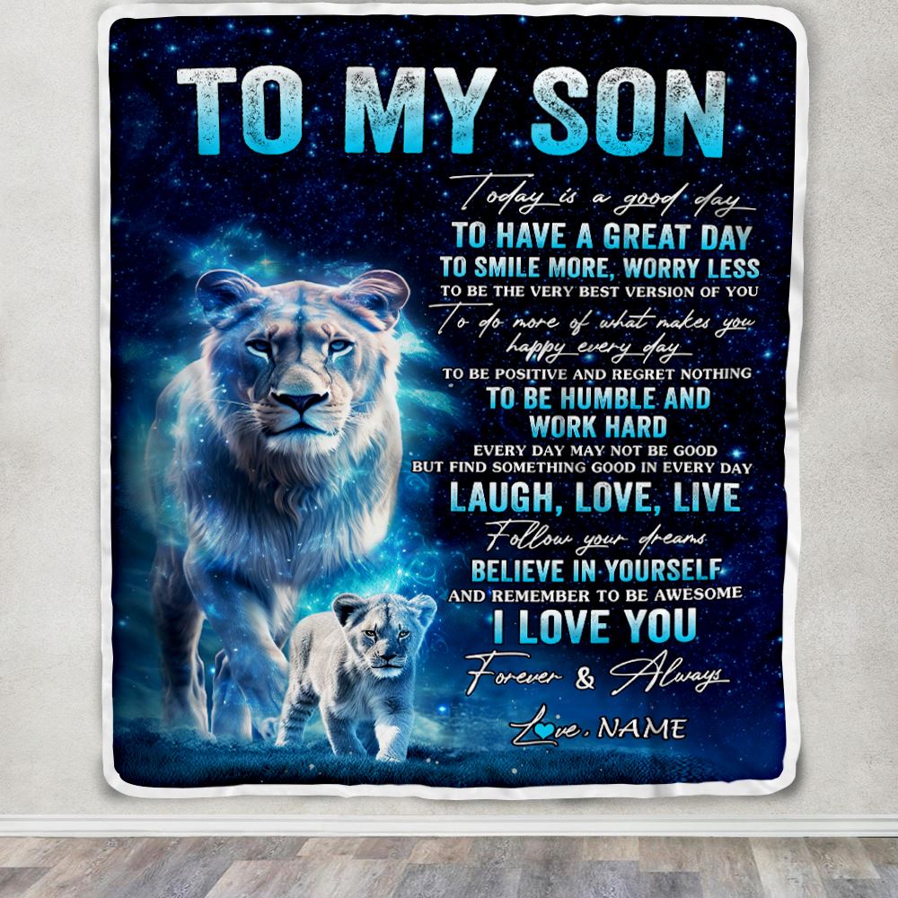 Personalized To My Son Lion Blanket From Mom Mother Today Is A Good Day Son Gifts Birthday Graduation Christmas Customized Bed Fleece Throw Blanket | siriusteestore