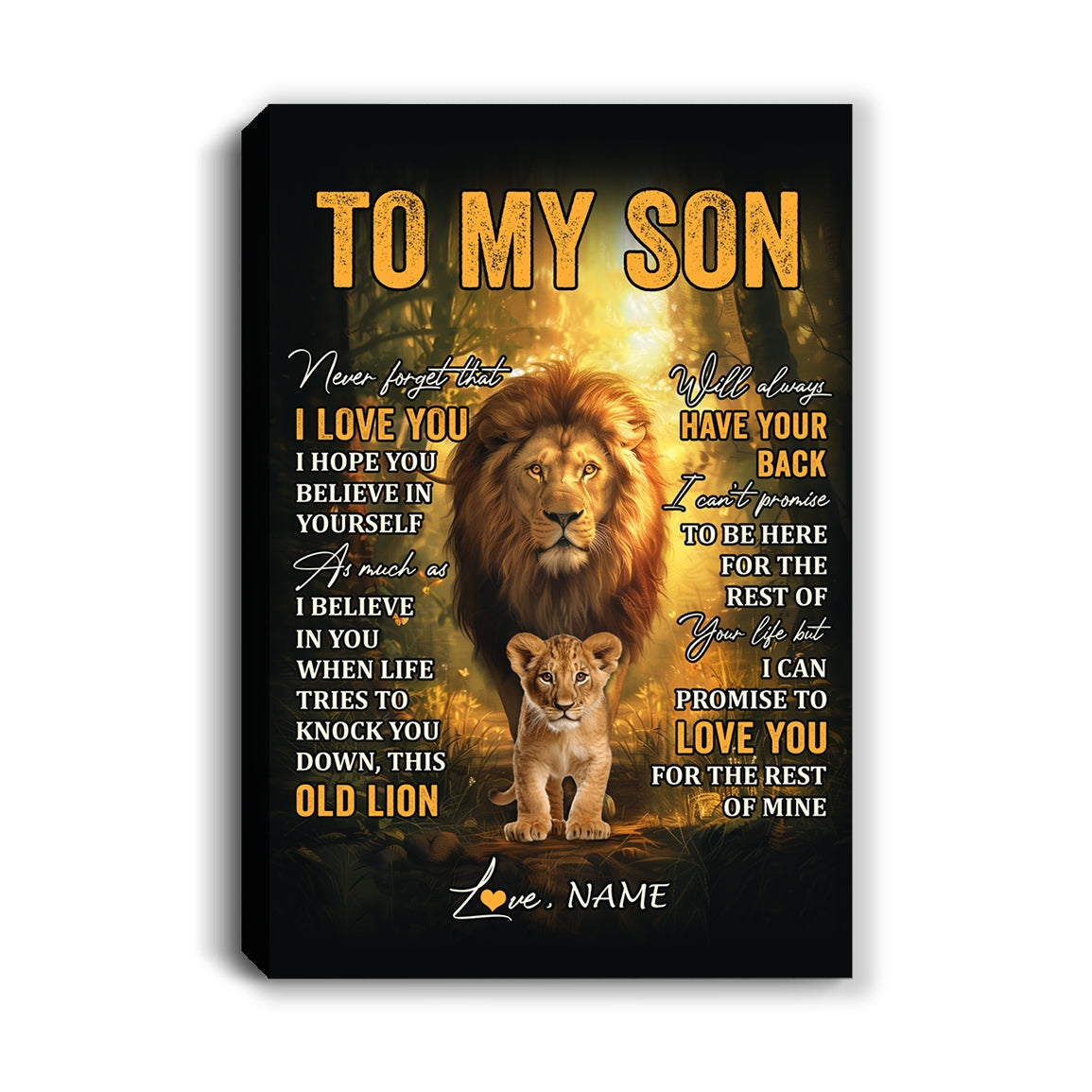 Personalized To My Son Lion Canvas From Dad Father Never Forget That I Love You Son Birthday Gifts Graduation Christmas Custom Wall Art Print Framed Canvas | siriusteestore