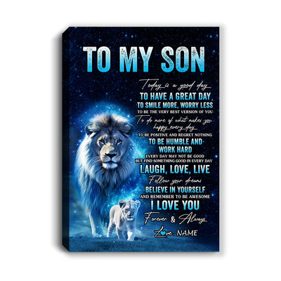 Personalized To My Son Lion Canvas From Dad Father Today Is A Good Day Son Gifts Birthday Graduation Christmas Custom Wall Art Print Framed Canvas | siriusteestore