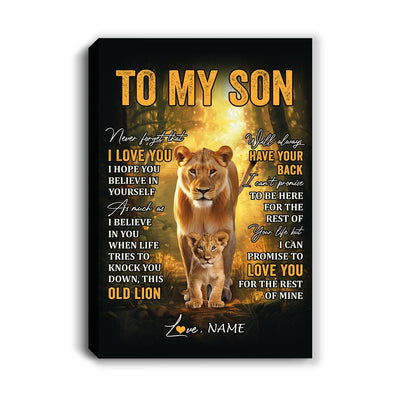 Personalized To My Son Lion Canvas From Mom Mother Never Forget That I Love You Son Birthday Gifts Graduation Christmas Custom Wall Art Print Framed Canvas | siriusteestore