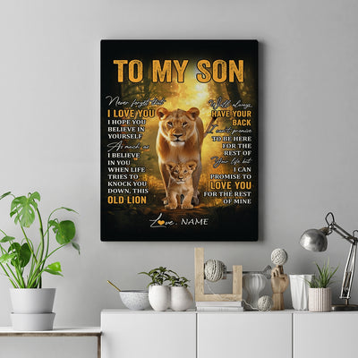 Personalized To My Son Lion Canvas From Mom Mother Never Forget That I Love You Son Birthday Gifts Graduation Christmas Custom Wall Art Print Framed Canvas | siriusteestore