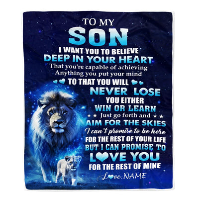Personalized To My Son Lion From Dad Father Blanket Believe Your Heart Son Gift Birthday Graduation Christmas Custom Customized Fleece Throw Blanket | siriusteestore