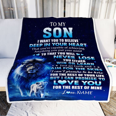 Personalized To My Son Lion From Dad Father Blanket Believe Your Heart Son Gift Birthday Graduation Christmas Custom Customized Fleece Throw Blanket | siriusteestore