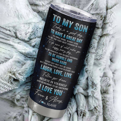 Personalized To My Son Lion From Dad Father Stainless Steel Tumbler Cup Every Day Laugh Love Live Son Birthday Graduation Christmas Travel Mug | siriusteestore