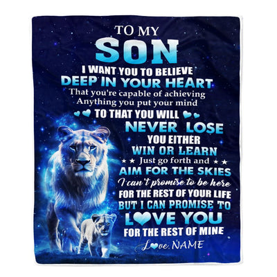 Personalized To My Son Lion From Mom Mother Blanket Believe Your Heart Son Gift Birthday Graduation Christmas Custom Customized Fleece Throw Blanket | siriusteestore