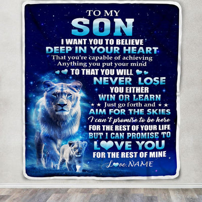 Personalized To My Son Lion From Mom Mother Blanket Believe Your Heart Son Gift Birthday Graduation Christmas Custom Customized Fleece Throw Blanket | siriusteestore