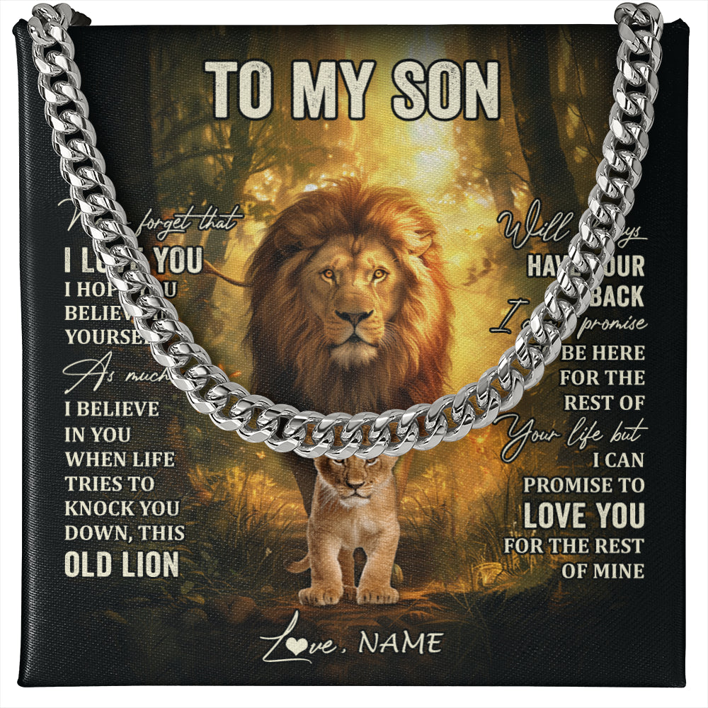 Cuban Link Chain Necklace Stainless Steel | 1 | Personalized To My Son Lion Necklace From Dad Father Never Forget That I Love You Son Birthday Gifts Graduation Christmas Customized Gift Box Message Card | siriusteestore