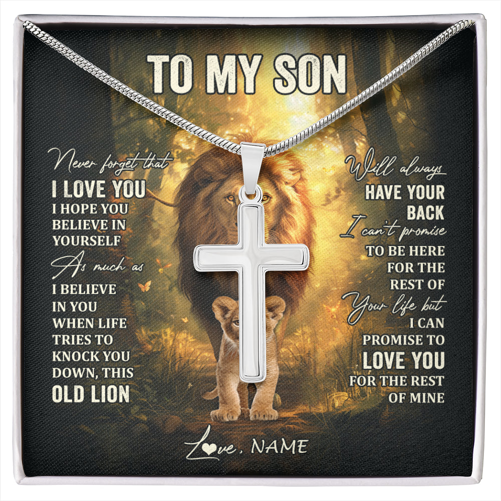 Stainless Cross Necklace Stainless Steel | 1 | Personalized To My Son Lion Necklace From Dad Father Never Forget That I Love You Son Birthday Gifts Graduation Christmas Customized Gift Box Message Card | siriusteestore