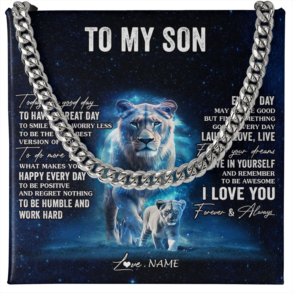 Cuban Link Chain Necklace Stainless Steel | 1 | Personalized To My Son Lion Necklace From Dad Father Today Is A Good Day Son Gifts Birthday Graduation Christmas Customized Gift Box Message Card | siriusteestore