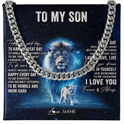 Cuban Link Chain Necklace Stainless Steel | 1 | Personalized To My Son Lion Necklace From Mom Mother Today Is A Good Day Son Gifts Birthday Graduation Christmas Customized Gift Box Message Card | siriusteestore