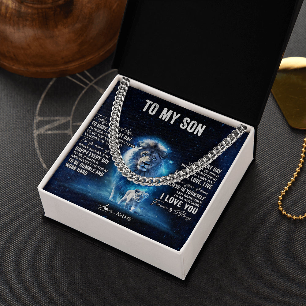 Cuban Link Chain Necklace Stainless Steel | 2 | Personalized To My Son Lion Necklace From Mom Mother Today Is A Good Day Son Gifts Birthday Graduation Christmas Customized Gift Box Message Card | siriusteestore