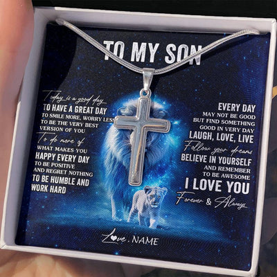 Stainless Cross Necklace Stainless Steel | 2 | Personalized To My Son Lion Necklace From Mom Mother Today Is A Good Day Son Gifts Birthday Graduation Christmas Customized Gift Box Message Card | siriusteestore