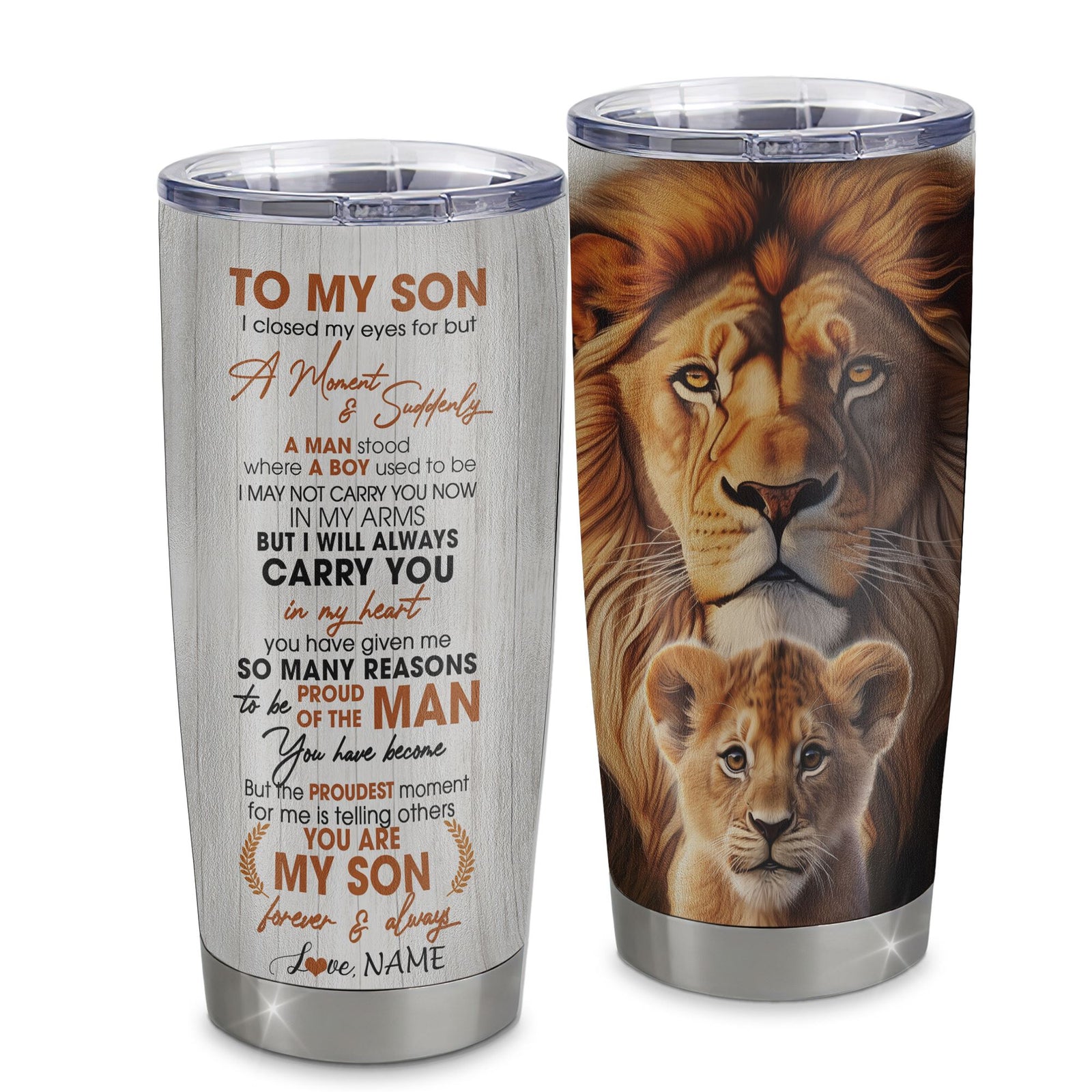 Personalized To My Son Lion Tumbler From Dad Father I Closed My Eyes Great Son Birthday Gifts Graduation Christmas Custom Stainless Steel Cup Travel Mug | siriusteestore