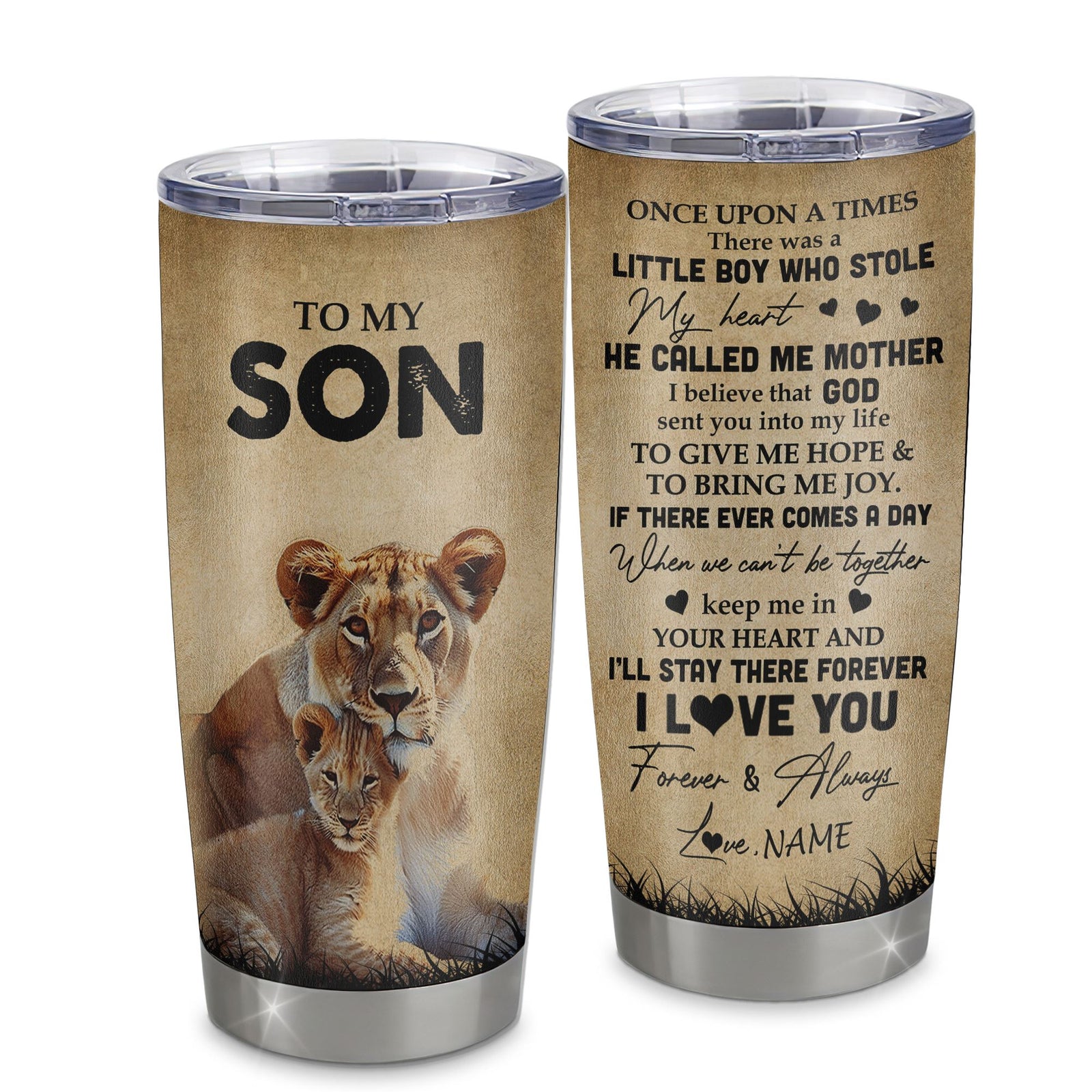 Personalized To My Son Lion Tumbler From Mom Mother Stainless Steel Cup I'll Stay There Forever Son Birthday Graduation Christmas Travel Mug | siriusteestore