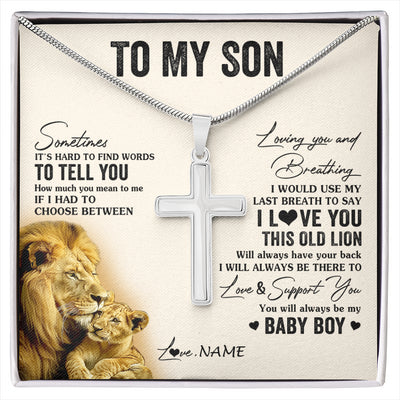 Stainless Cross Necklace Stainless Steel | 1 | Personalized To My Son Necklace From Dad Father I Love You This Old Lion Son Birthday Graduation Christmas Customized Gift Box Message Card | siriusteestore