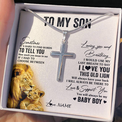 Stainless Cross Necklace Stainless Steel | 2 | Personalized To My Son Necklace From Dad Father I Love You This Old Lion Son Birthday Graduation Christmas Customized Gift Box Message Card | siriusteestore