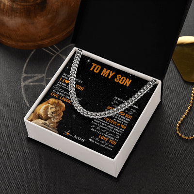 Cuban Link Chain Necklace Stainless Steel | 2 | Personalized To My Son Necklace From Dad Father Live Laugh Love Lion Son Birthday Gifts Positive Graduation Christmas Customized Gift Box Message Card | siriusteestore