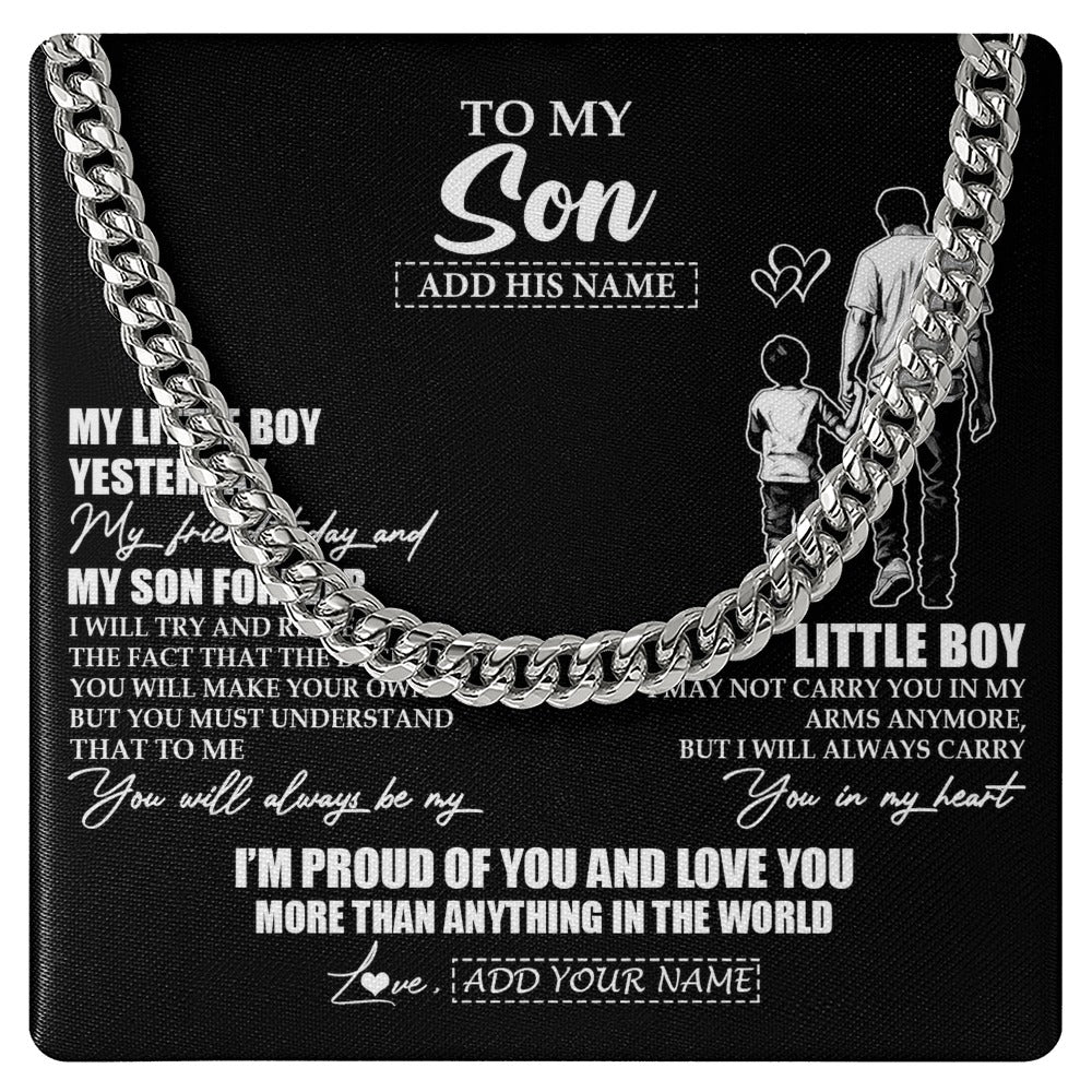 Cuban Link Chain Necklace Stainless Steel | 1 | Personalized To My Son Necklace From Dad Father My Boy My Friend Proud And Love Son Birthday Gifts Graduation Christmas Custom Gift Box Message Card | https://siriusteestore.