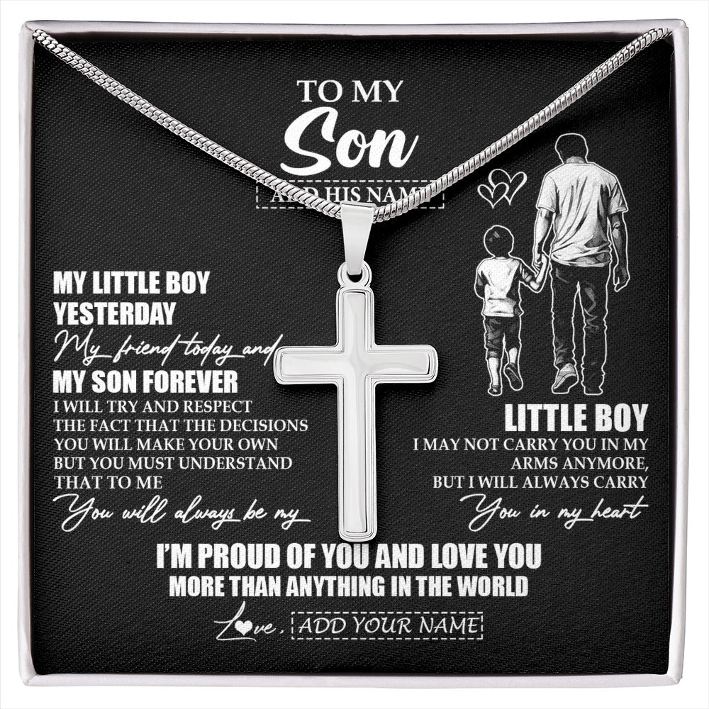 Stainless Cross Necklace Stainless Steel | 1 | Personalized To My Son Necklace From Dad Father My Boy My Friend Proud And Love Son Birthday Gifts Graduation Christmas Custom Gift Box Message Card | https://siriusteestore.