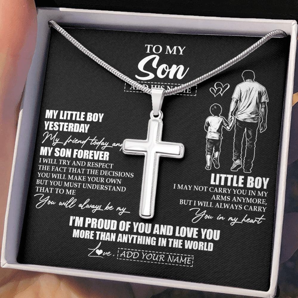 Stainless Cross Necklace Stainless Steel | 2 | Personalized To My Son Necklace From Dad Father My Boy My Friend Proud And Love Son Birthday Gifts Graduation Christmas Custom Gift Box Message Card | https://siriusteestore.