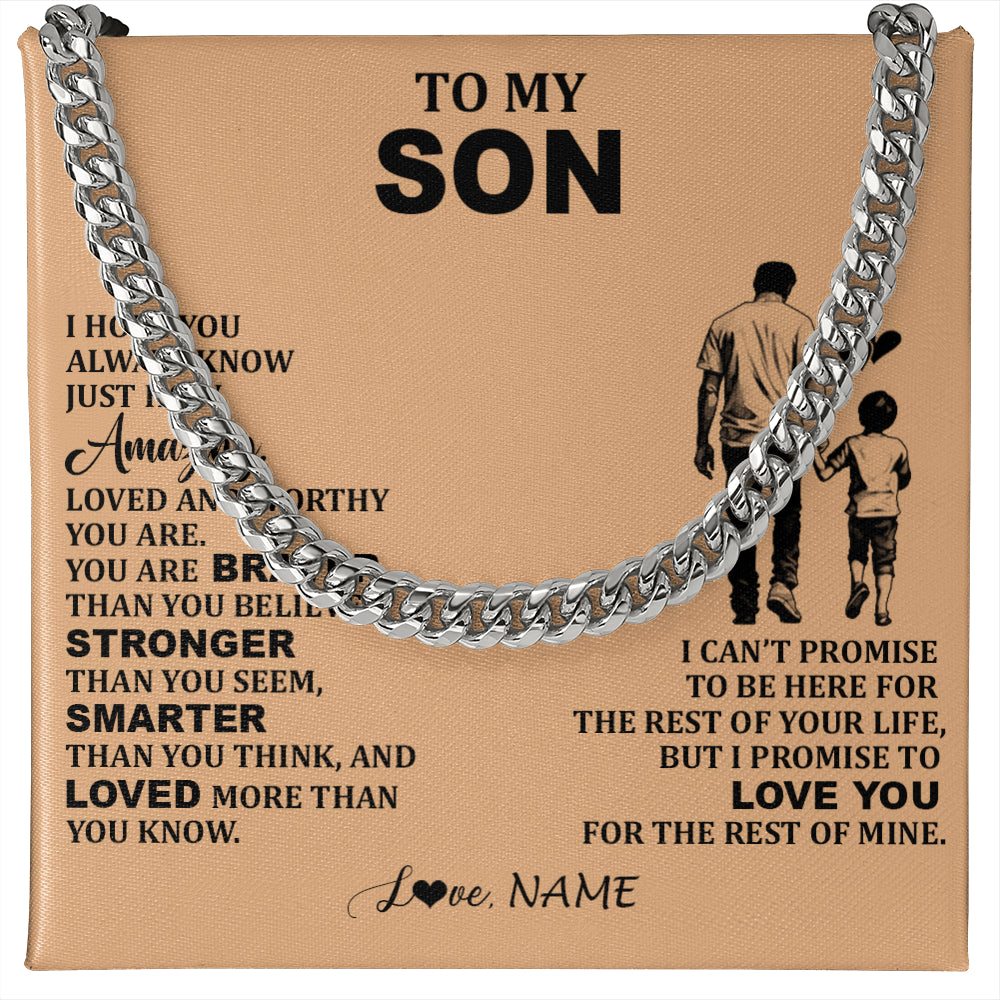 Cuban Link Chain Necklace Stainless Steel | 1 | Personalized To My Son Necklace From Dad Father Promise To Love You Son Birthday Gifts Graduation Jewelry Christmas Customized Gift Box Message Card | siriusteestore