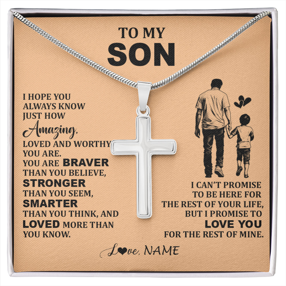 Stainless Cross Necklace Stainless Steel | 1 | Personalized To My Son Necklace From Dad Father Promise To Love You Son Birthday Gifts Graduation Jewelry Christmas Customized Gift Box Message Card | siriusteestore