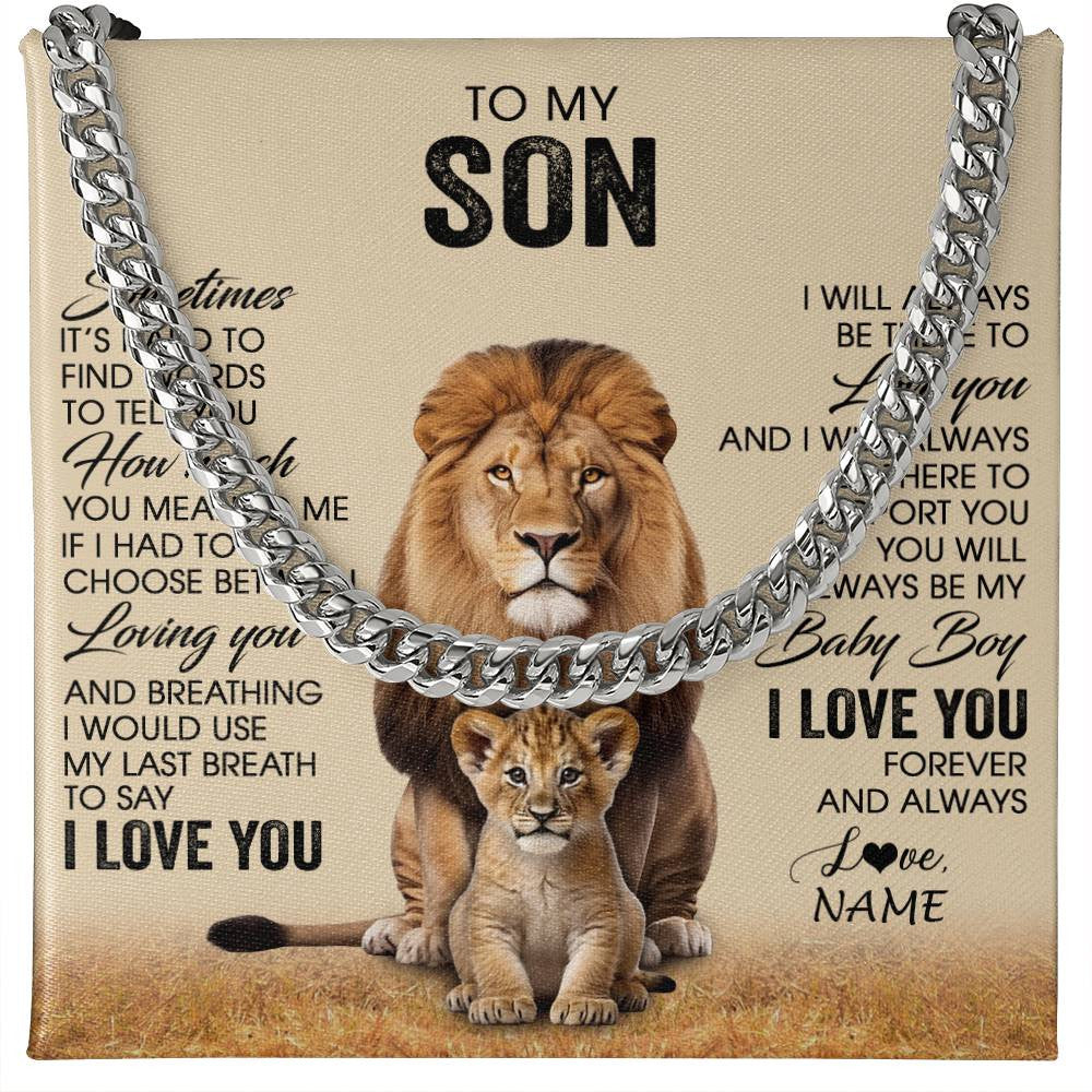 Cuban Link Chain Necklace Stainless Steel | 1 | Personalized To My Son Necklace From Dad Father Sometimes It's Hard Lion Son Gift Birthday Jewelry Graduation Christmas Customized Gift Box Message Card | siriusteestore