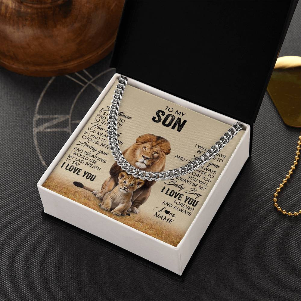 Cuban Link Chain Necklace Stainless Steel | 2 | Personalized To My Son Necklace From Dad Father Sometimes It's Hard Lion Son Gift Birthday Jewelry Graduation Christmas Customized Gift Box Message Card | siriusteestore