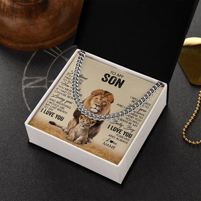 Cuban Link Chain Necklace Stainless Steel | 2 | Personalized To My Son Necklace From Dad Father Sometimes It's Hard Lion Son Gift Birthday Jewelry Graduation Christmas Customized Gift Box Message Card | siriusteestore