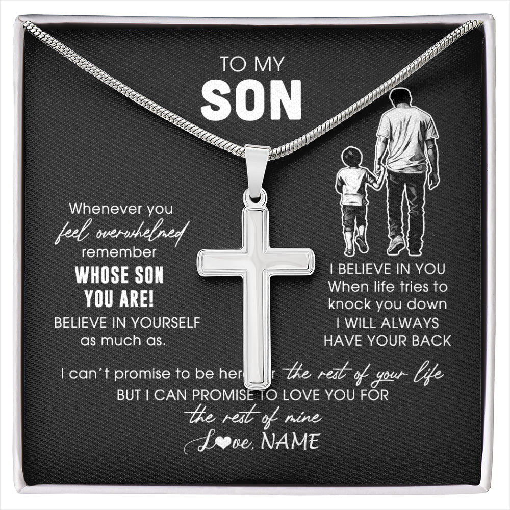 Stainless Cross Necklace Stainless Steel | 1 | Personalized To My Son Necklace From Dad Father Whenever You Feel Overwhelmed Daughter Jewelry Birthday Graduation Christmas Customized Gift Box Message Card | siriusteestore