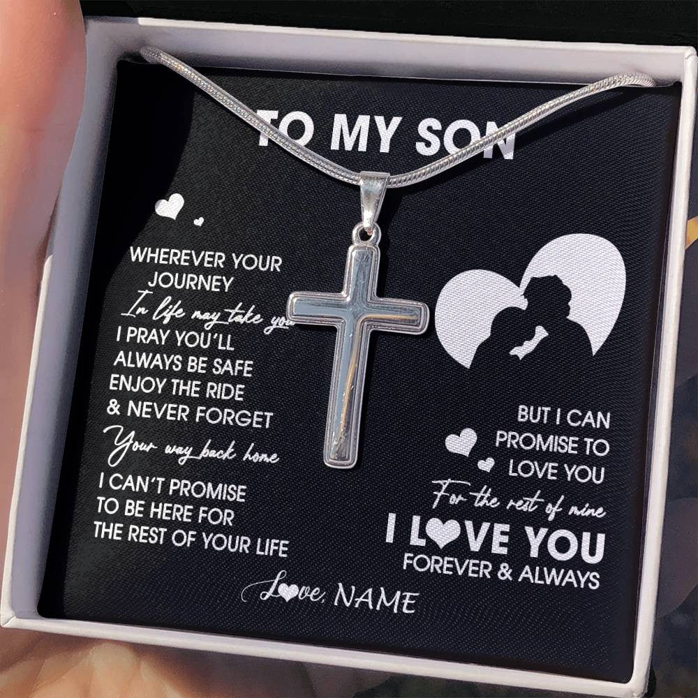 Stainless Cross Necklace Stainless Steel | 2 | Personalized To My Son Necklace From Dad Father Wherever Your Journey Son Birthday Gifts Jewelry Graduation Christmas Customized Gift Box Message Card | siriusteestore