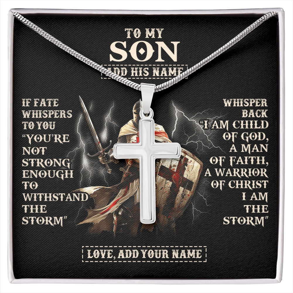 Stainless Cross Necklace Stainless Steel | 1 | Personalized To My Son Necklace From Dad Mom For Men Warrior Knight Templar I Am The Storm Birthday Gifts For Son Graduation Christmas Gift Box Message Card | https://siriusteestore.