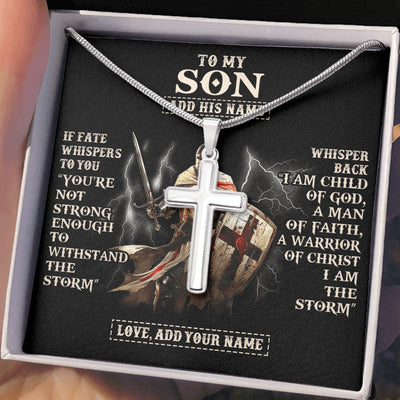 Stainless Cross Necklace Stainless Steel | 2 | Personalized To My Son Necklace From Dad Mom For Men Warrior Knight Templar I Am The Storm Birthday Gifts For Son Graduation Christmas Gift Box Message Card | https://siriusteestore.