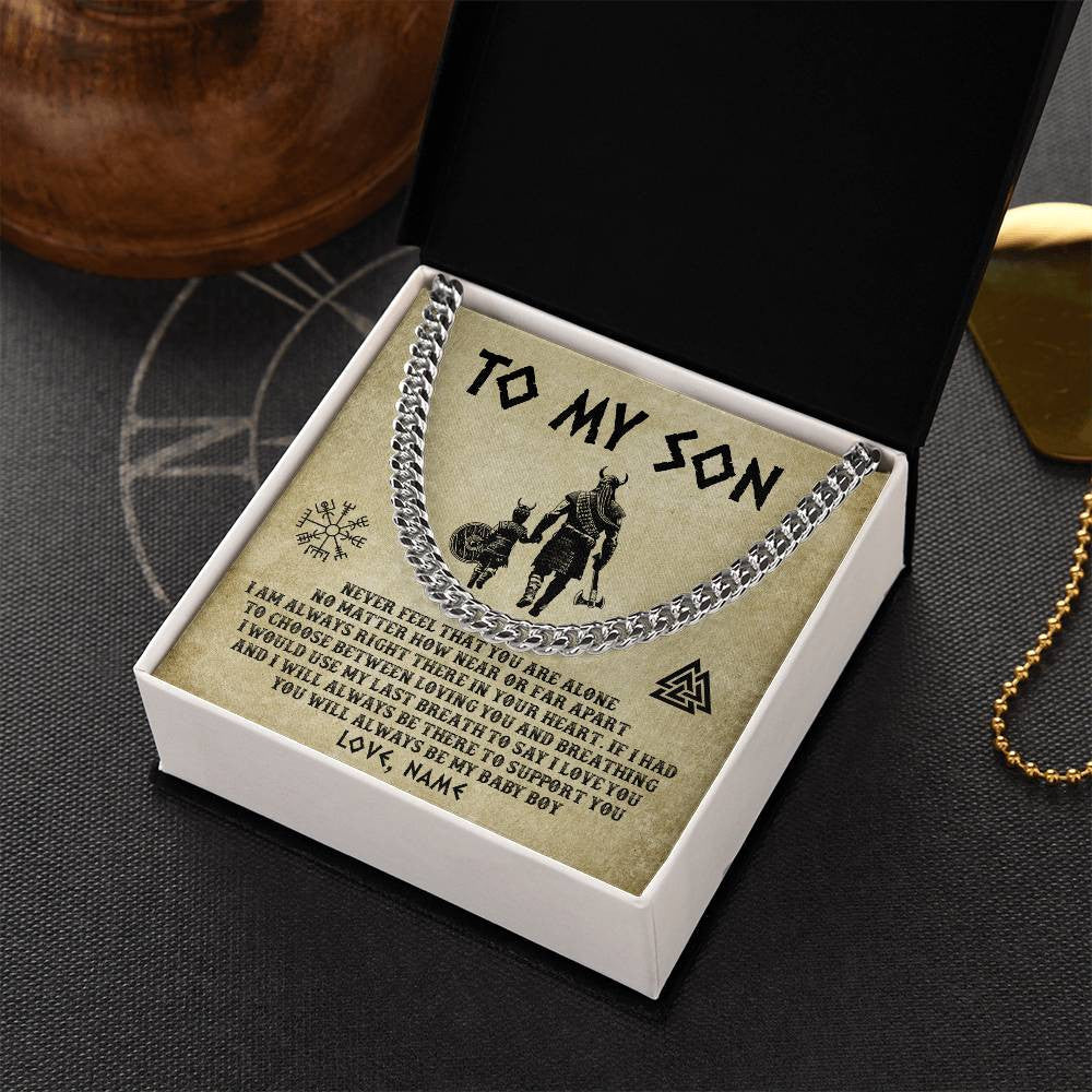Cuban Link Chain Necklace Stainless Steel | 2 | Personalized To My Son Necklace From Dad Viking Never Feel That You Are Alone Viking Son Birthday Gifts Graduation Christmas Customized Gift Box Message Card | siriusteestore