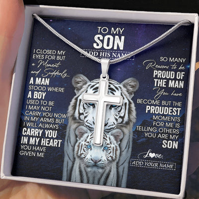 Stainless Cross Necklace Stainless Steel | 2 | Personalized To My Son Necklace From Mom Dad I Close My Eyes White Tiger Birthday Gift For Son Graduation Christmas Custom Jewelry Gift Box Message Card | https://siriusteestore.