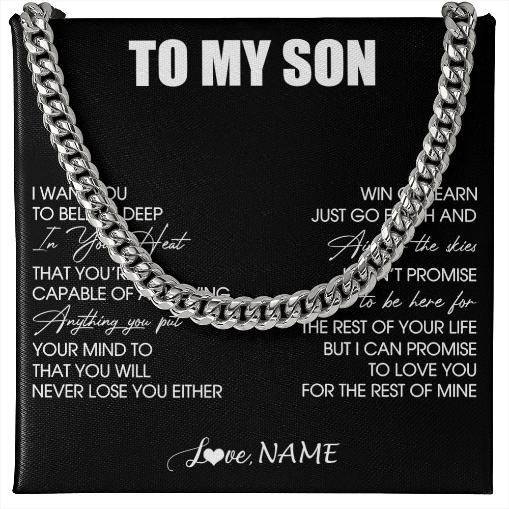 Cuban Link Chain Necklace Stainless Steel | 1 | Personalized To My Son Necklace From Mom Dad Mother Believe Deep In Your Heart Son Birthday Jewelry Gift For Men Christmas Customized Gift Box Message Card | siriusteestore