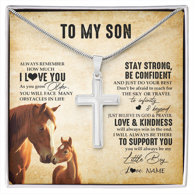 Stainless Cross Necklace Stainless Steel | 1 | Personalized To My Son Necklace From Mom Dad Mother Father Always Remember I Love You Horse Son Birthday Graduation Christmas Customized Gift Box Message Card | siriusteestore