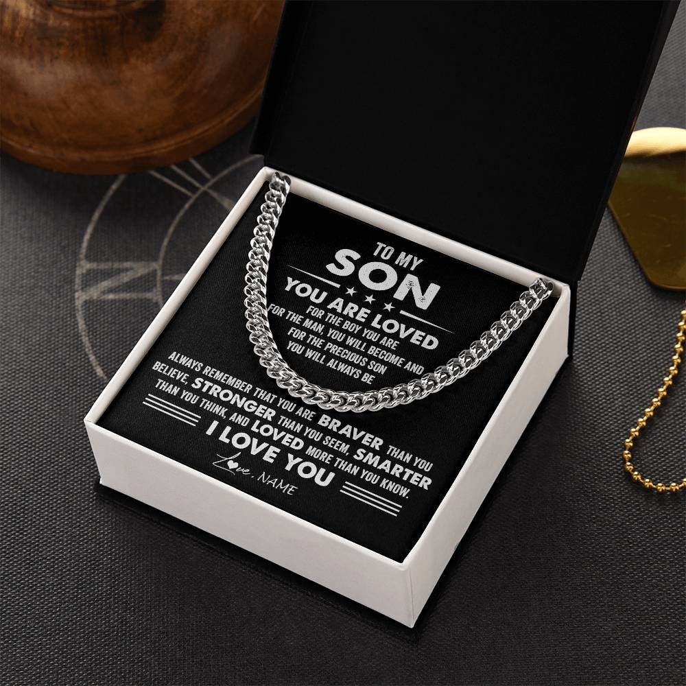 Cuban Link Chain Necklace Stainless Steel | 2 | Personalized To My Son Necklace From Mom Dad Mother Father Cuban Chain You Are Loved Gifts Son Birthday Graduation Christmas Customized Gift Box Message Card | siriusteestore