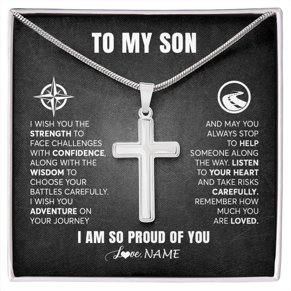 Stainless Cross Necklace Stainless Steel | 1 | Personalized To My Son Necklace From Mom Dad Mother Father I Wish You The Strength Son Birthday Graduation Inspirational Customized Gift Box Message Card | siriusteestore.myshopify