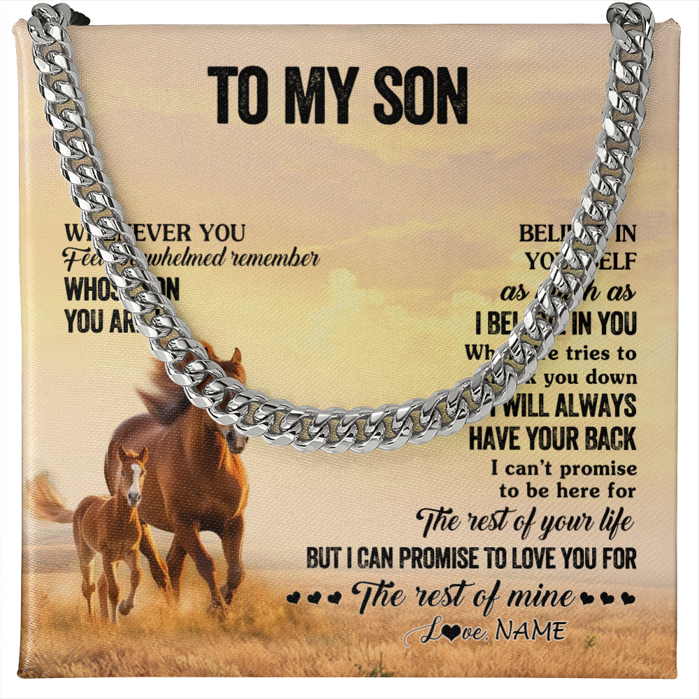 Cuban Link Chain Necklace Stainless Steel | 1 | Personalized To My Son Necklace From Mom Dad Mother Father Whenever You Feel Horse Son Birthday Gifts Graduation Christmas Customized Gift Box Message Card | siriusteestore