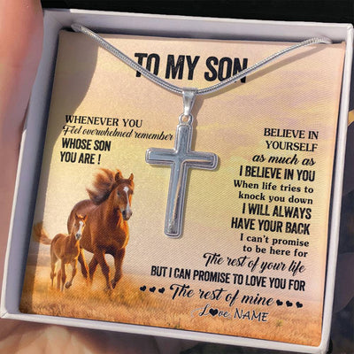 Stainless Cross Necklace Stainless Steel | 2 | Personalized To My Son Necklace From Mom Dad Mother Father Whenever You Feel Horse Son Birthday Gifts Graduation Christmas Customized Gift Box Message Card | siriusteestore