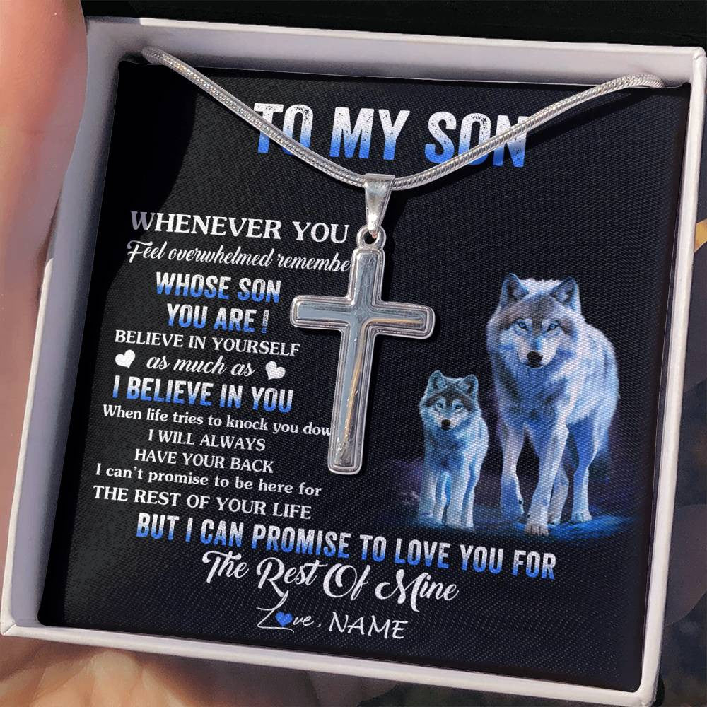 Stainless Cross Necklace Stainless Steel | 2 | Personalized To My Son Necklace From Mom Dad Mother Father Whenever You Feel Wolf Son Birthday Gifts Christmas Customized Gift Box Message Carded Canvas | siriusteestore
